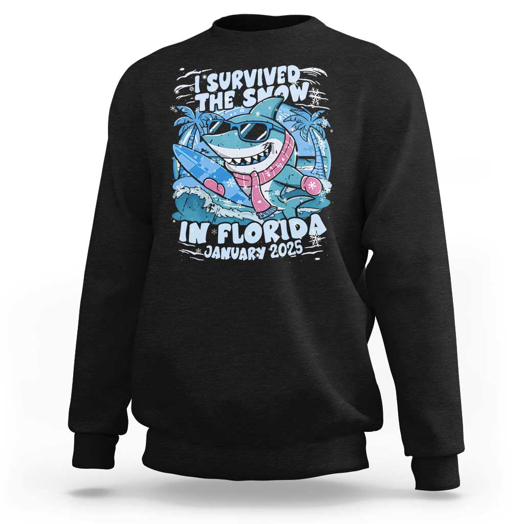 Funny I Survived The Snow In Florida 2025 Sweatshirt Shark