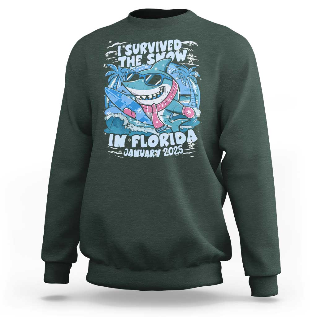 Funny I Survived The Snow In Florida 2025 Sweatshirt Shark