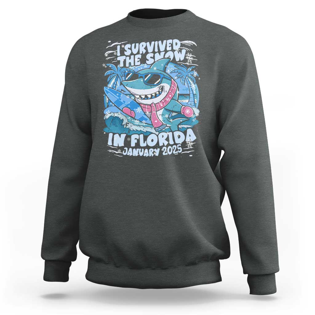 Funny I Survived The Snow In Florida 2025 Sweatshirt Shark