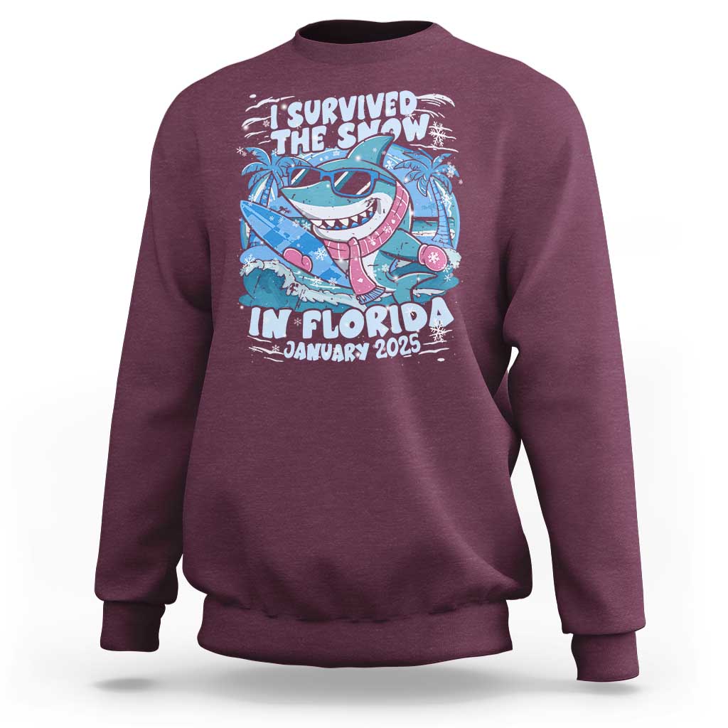 Funny I Survived The Snow In Florida 2025 Sweatshirt Shark