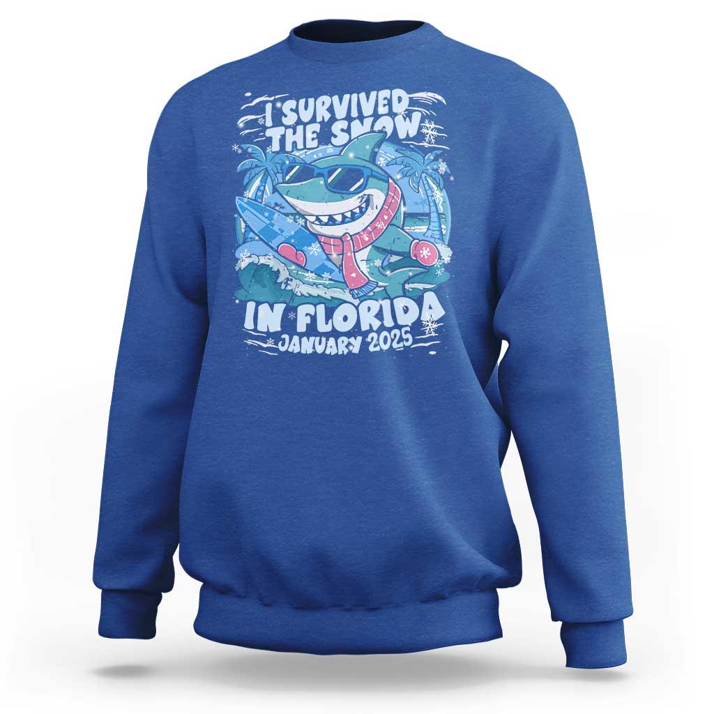 Funny I Survived The Snow In Florida 2025 Sweatshirt Shark