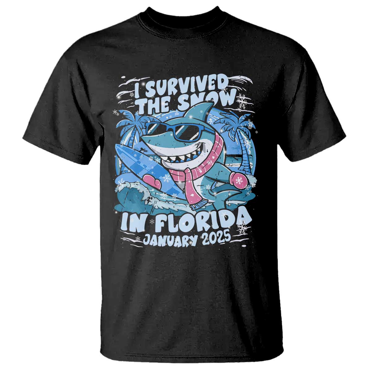 Funny I Survived The Snow In Florida 2025 T Shirt Shark