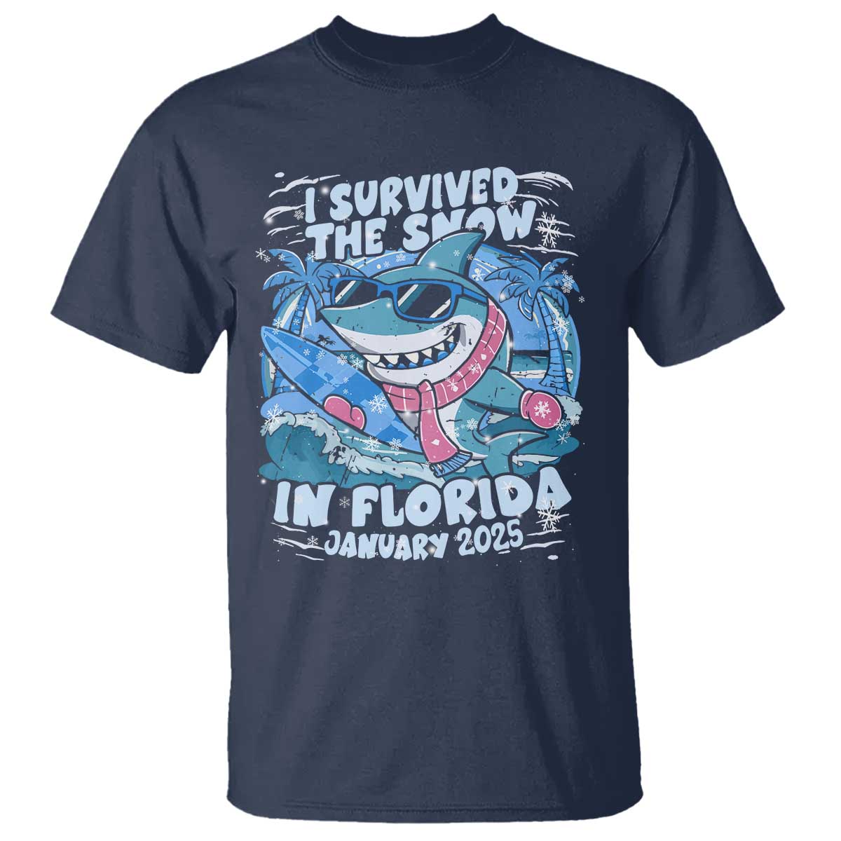 Funny I Survived The Snow In Florida 2025 T Shirt Shark