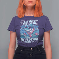 Funny I Survived The Snow In Florida 2025 T Shirt For Women Shark
