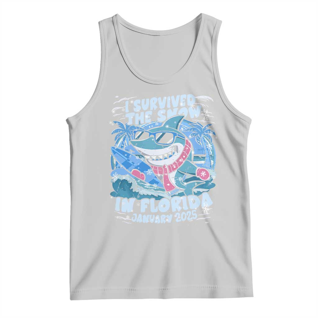 Funny I Survived The Snow In Florida 2025 Tank Top Shark