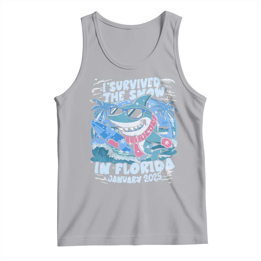 Funny I Survived The Snow In Florida 2025 Tank Top Shark