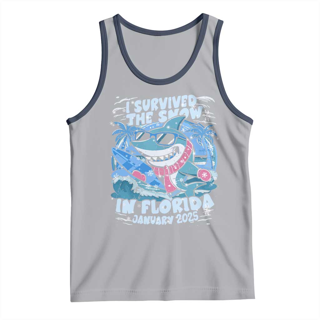 Funny I Survived The Snow In Florida 2025 Tank Top Shark