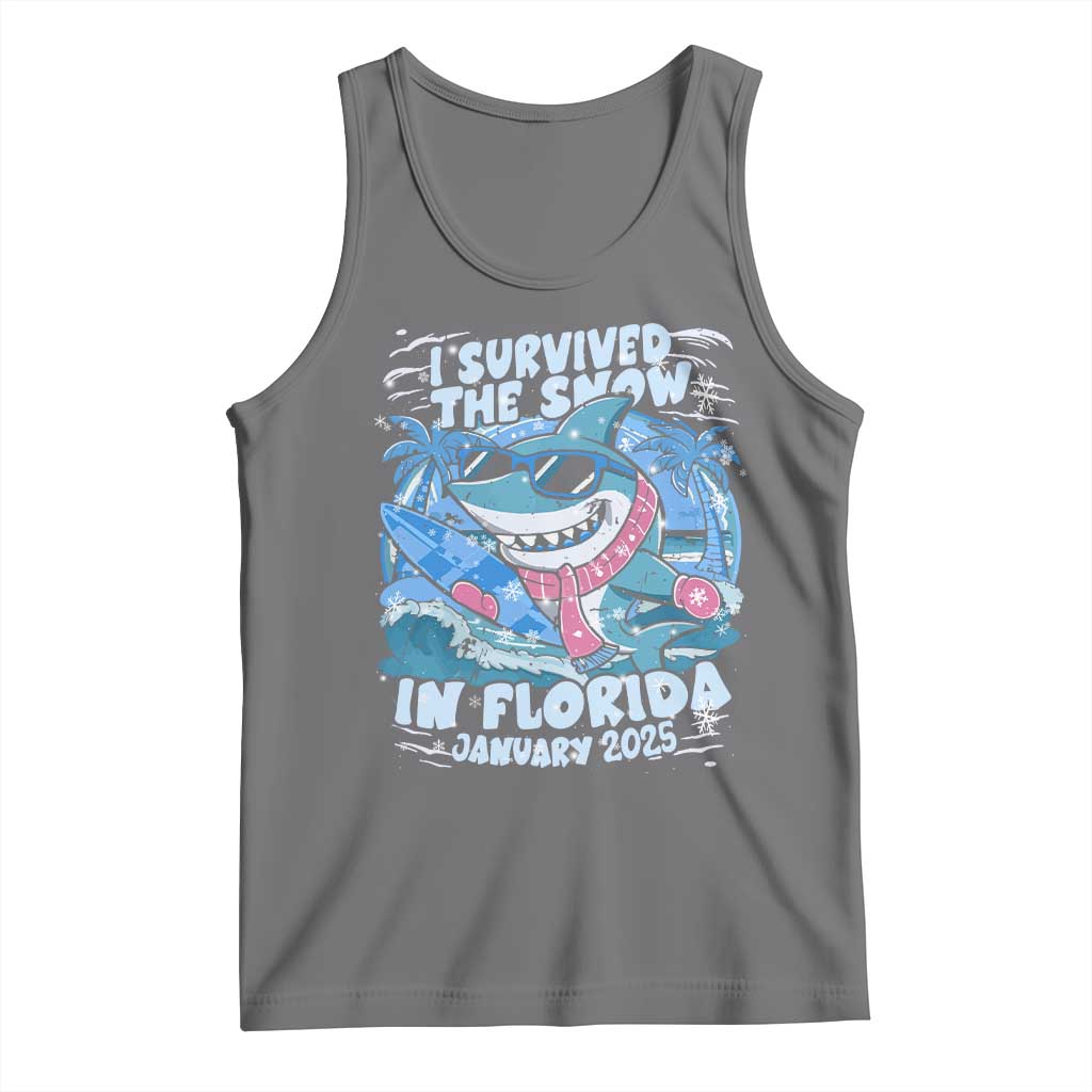 Funny I Survived The Snow In Florida 2025 Tank Top Shark