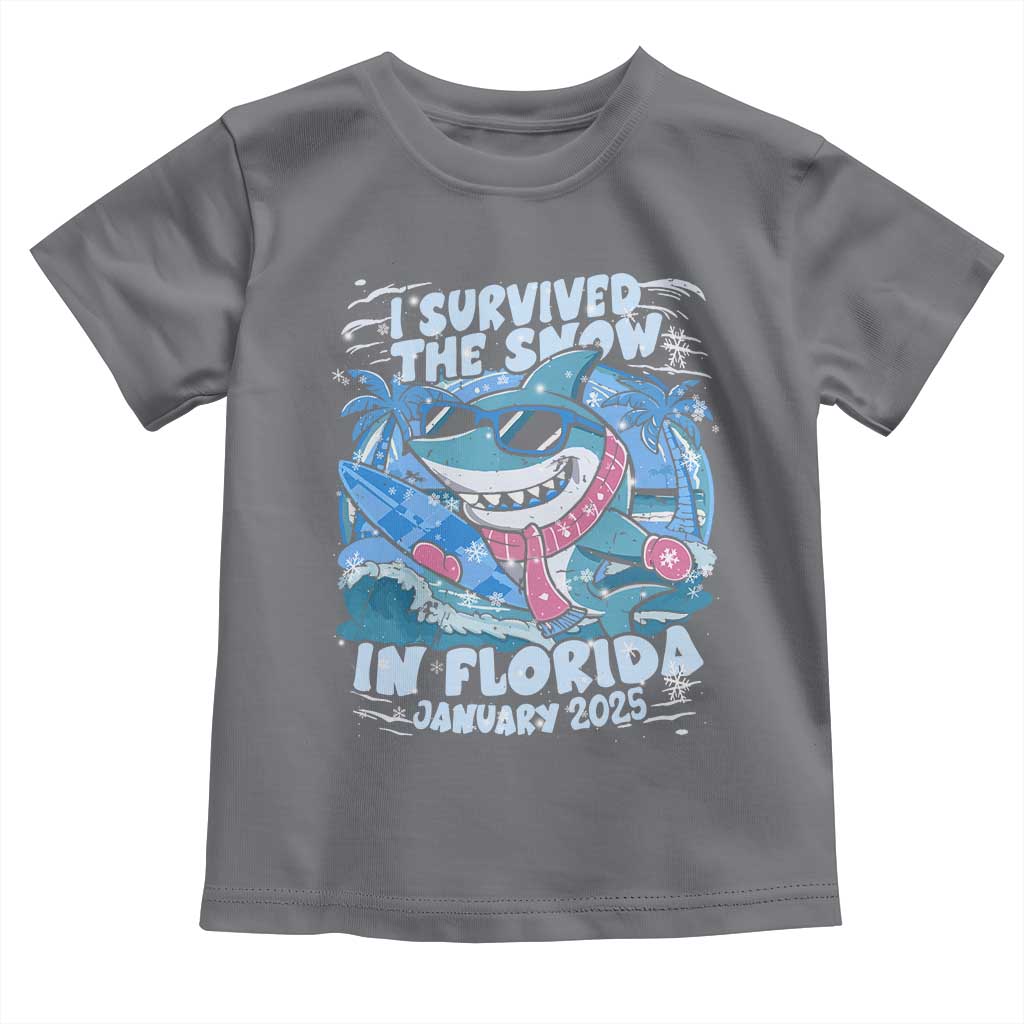 Funny I Survived The Snow In Florida 2025 Toddler T Shirt Shark