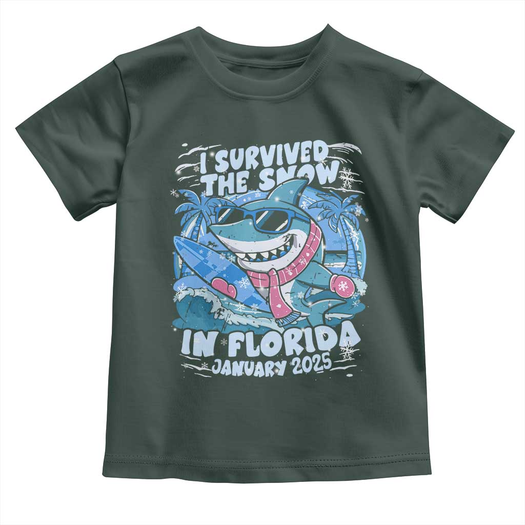 Funny I Survived The Snow In Florida 2025 Toddler T Shirt Shark