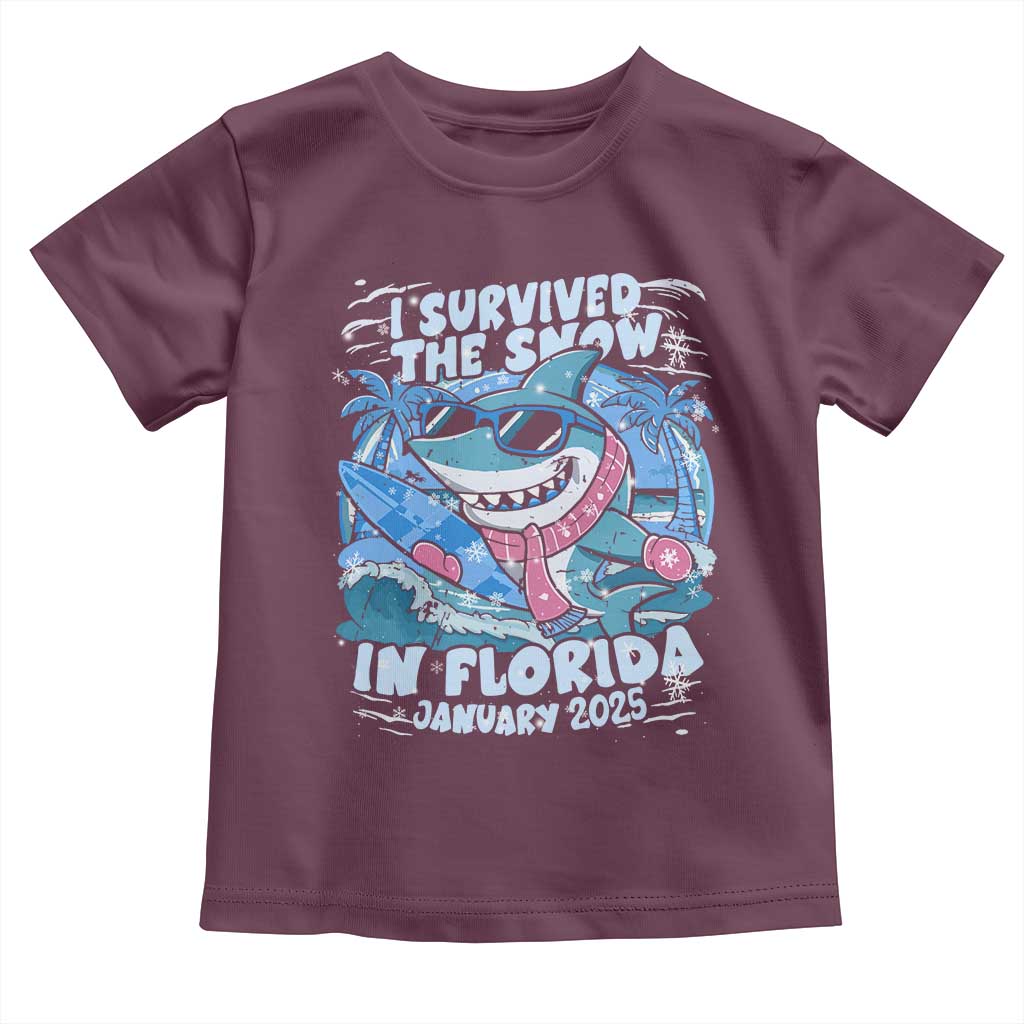 Funny I Survived The Snow In Florida 2025 Toddler T Shirt Shark