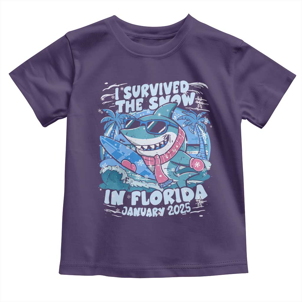 Funny I Survived The Snow In Florida 2025 Toddler T Shirt Shark