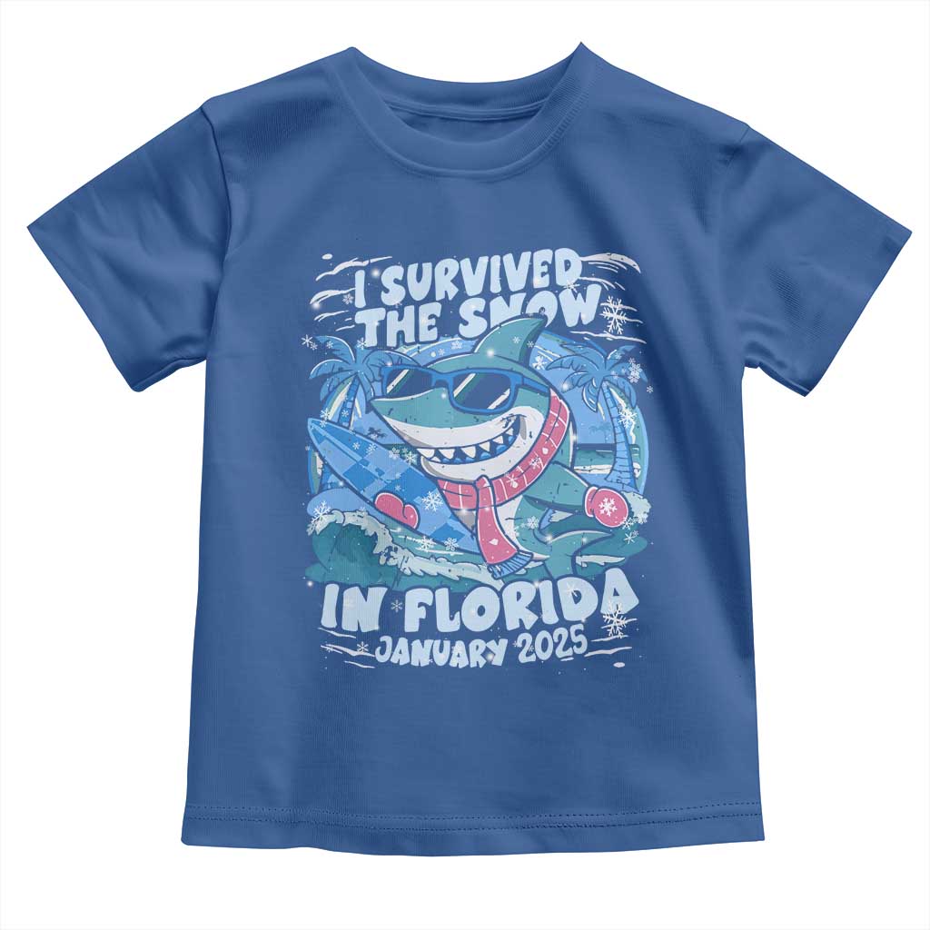 Funny I Survived The Snow In Florida 2025 Toddler T Shirt Shark