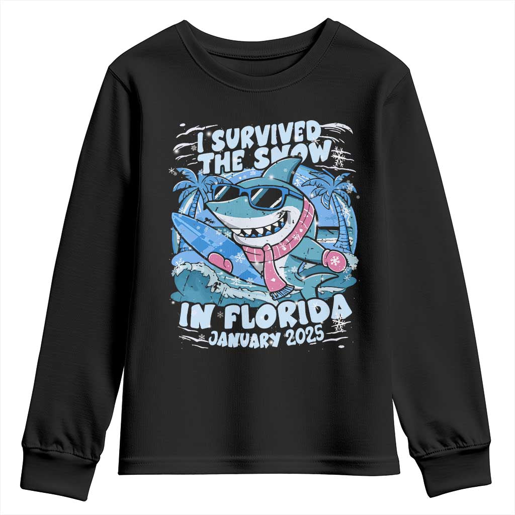 Funny I Survived The Snow In Florida 2025 Youth Sweatshirt Shark