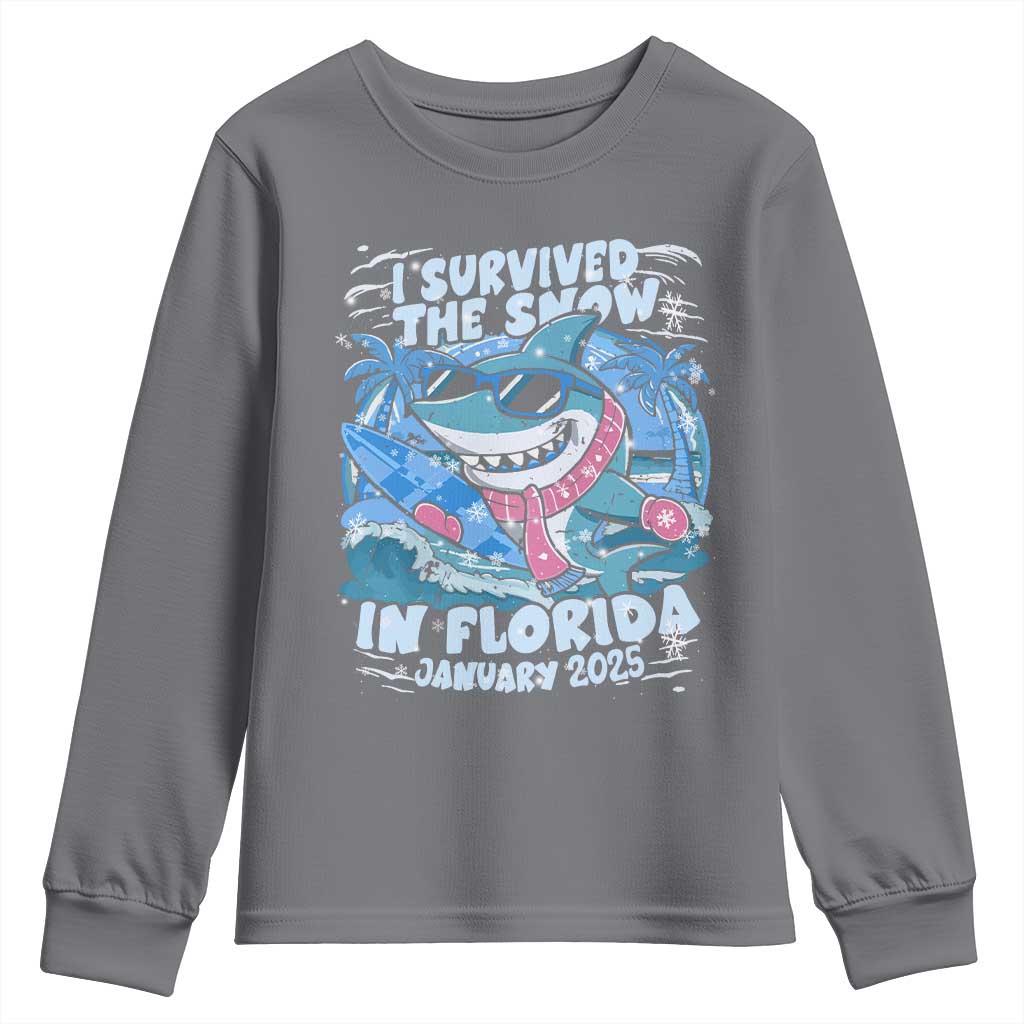 Funny I Survived The Snow In Florida 2025 Youth Sweatshirt Shark