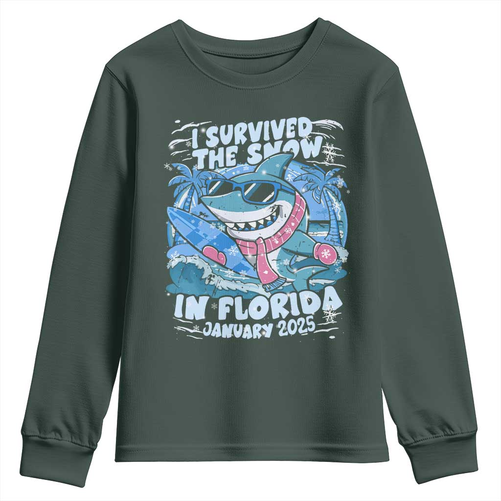 Funny I Survived The Snow In Florida 2025 Youth Sweatshirt Shark