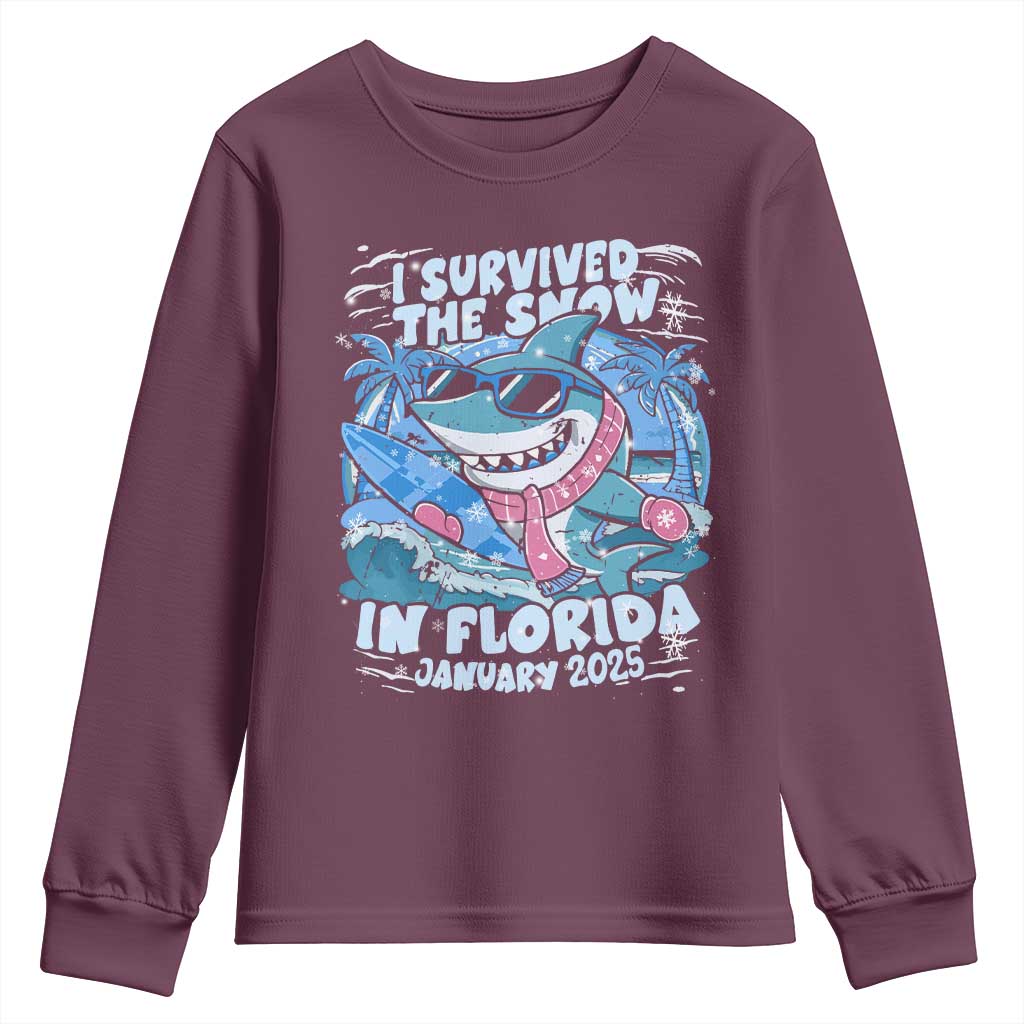 Funny I Survived The Snow In Florida 2025 Youth Sweatshirt Shark