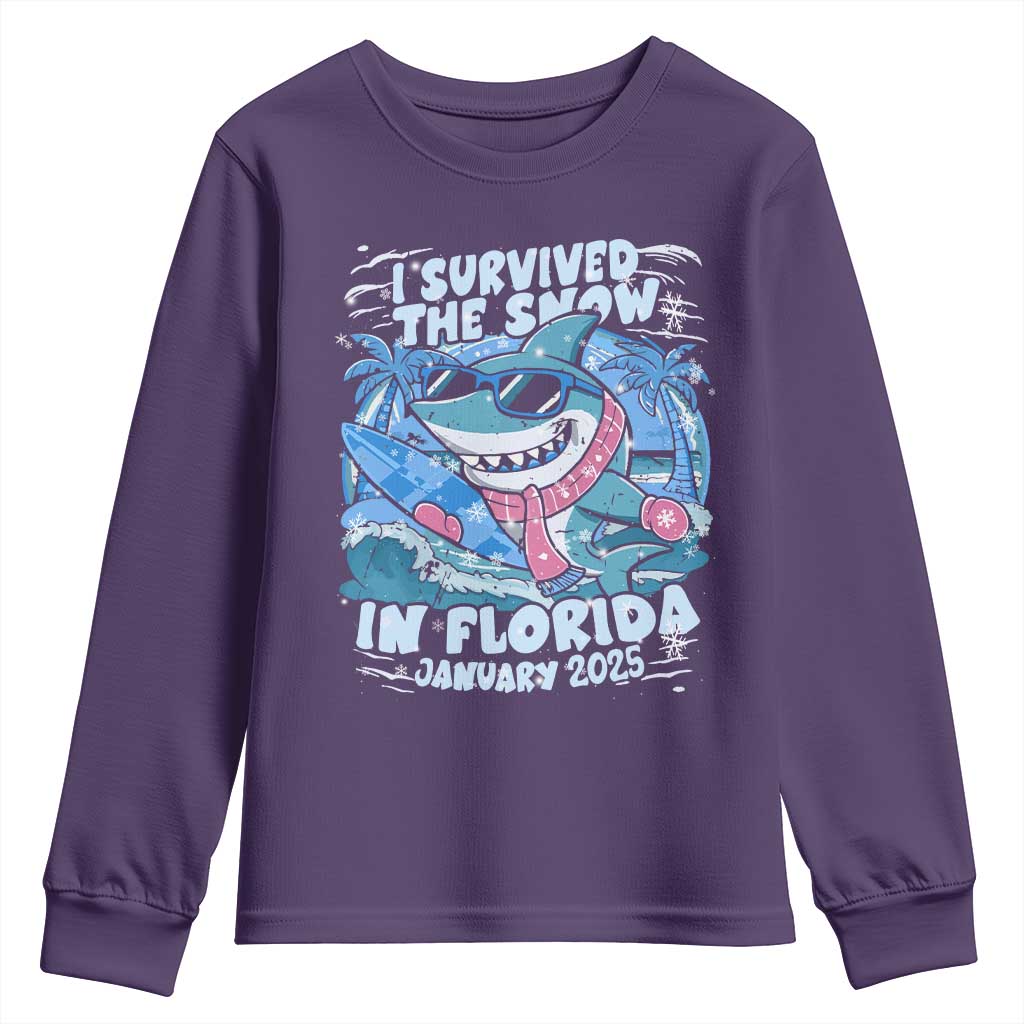 Funny I Survived The Snow In Florida 2025 Youth Sweatshirt Shark