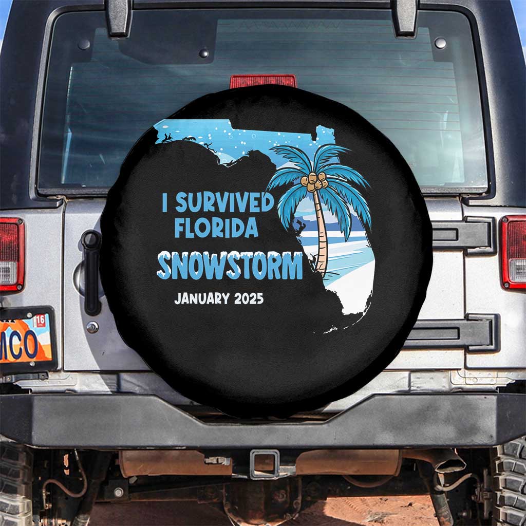 Funny I Survived Florida Snowstorm 2025 Spare Tire Cover Coconut Palm Tree