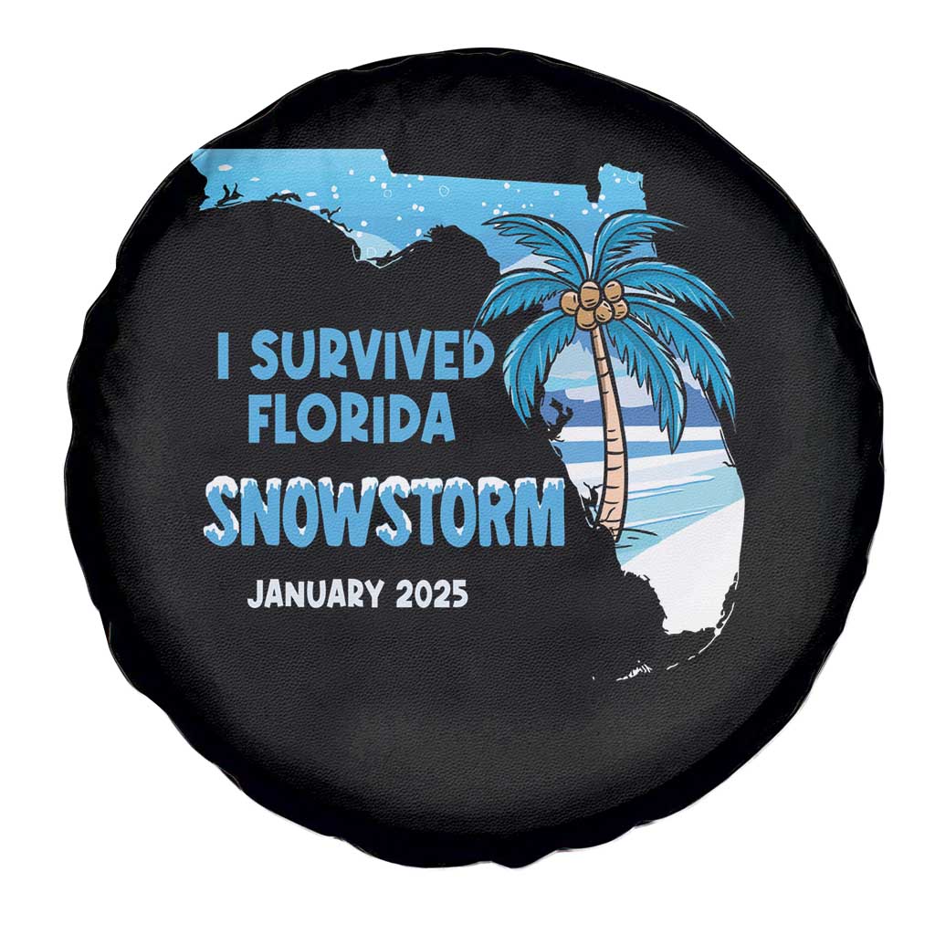 Funny I Survived Florida Snowstorm 2025 Spare Tire Cover Coconut Palm Tree
