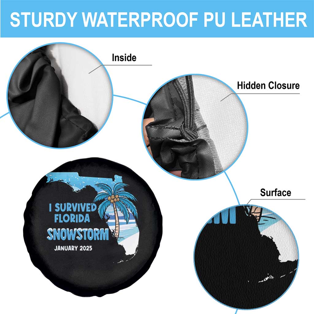 Funny I Survived Florida Snowstorm 2025 Spare Tire Cover Coconut Palm Tree