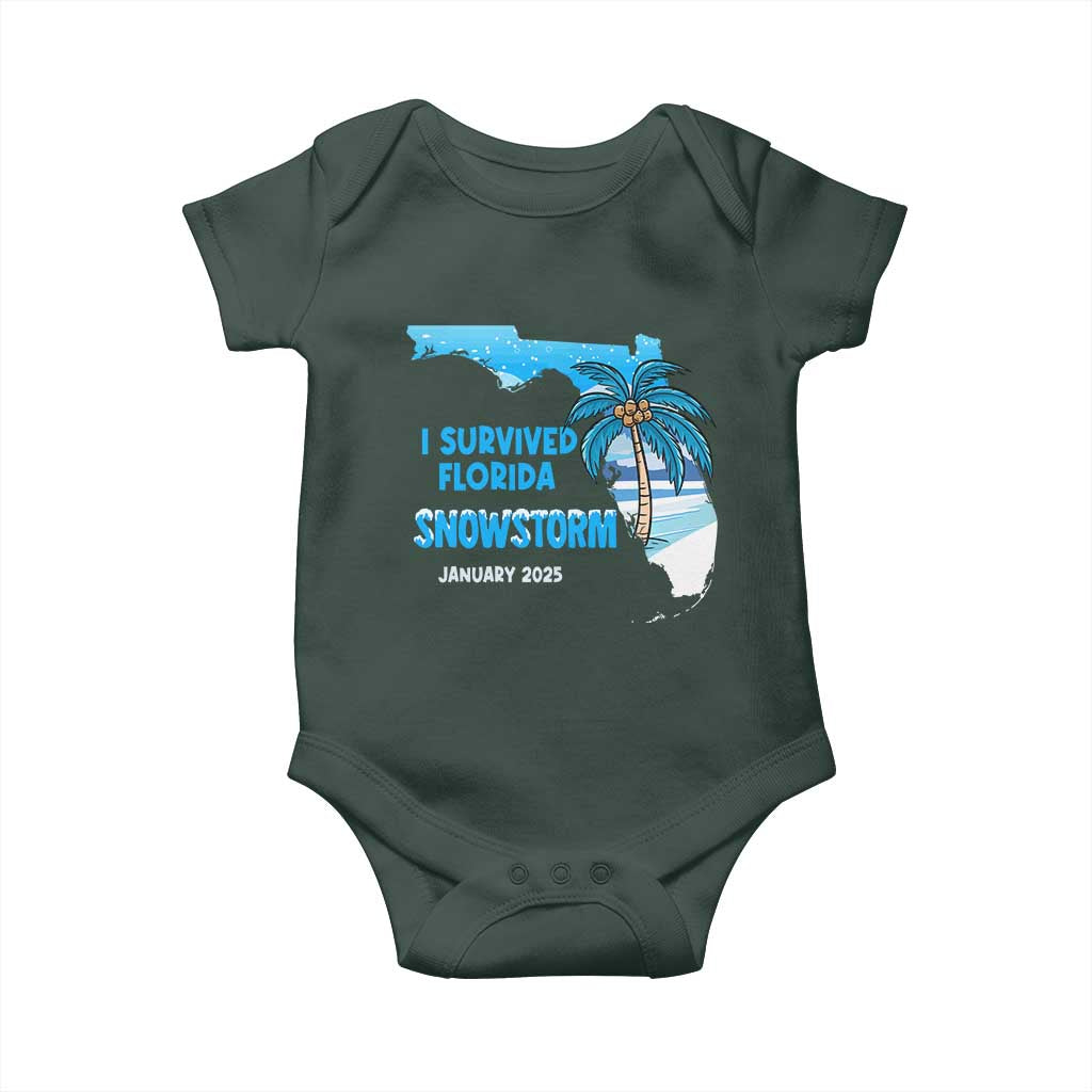 Funny I Survived Florida Snowstorm 2025 Baby Onesie Coconut Palm Tree