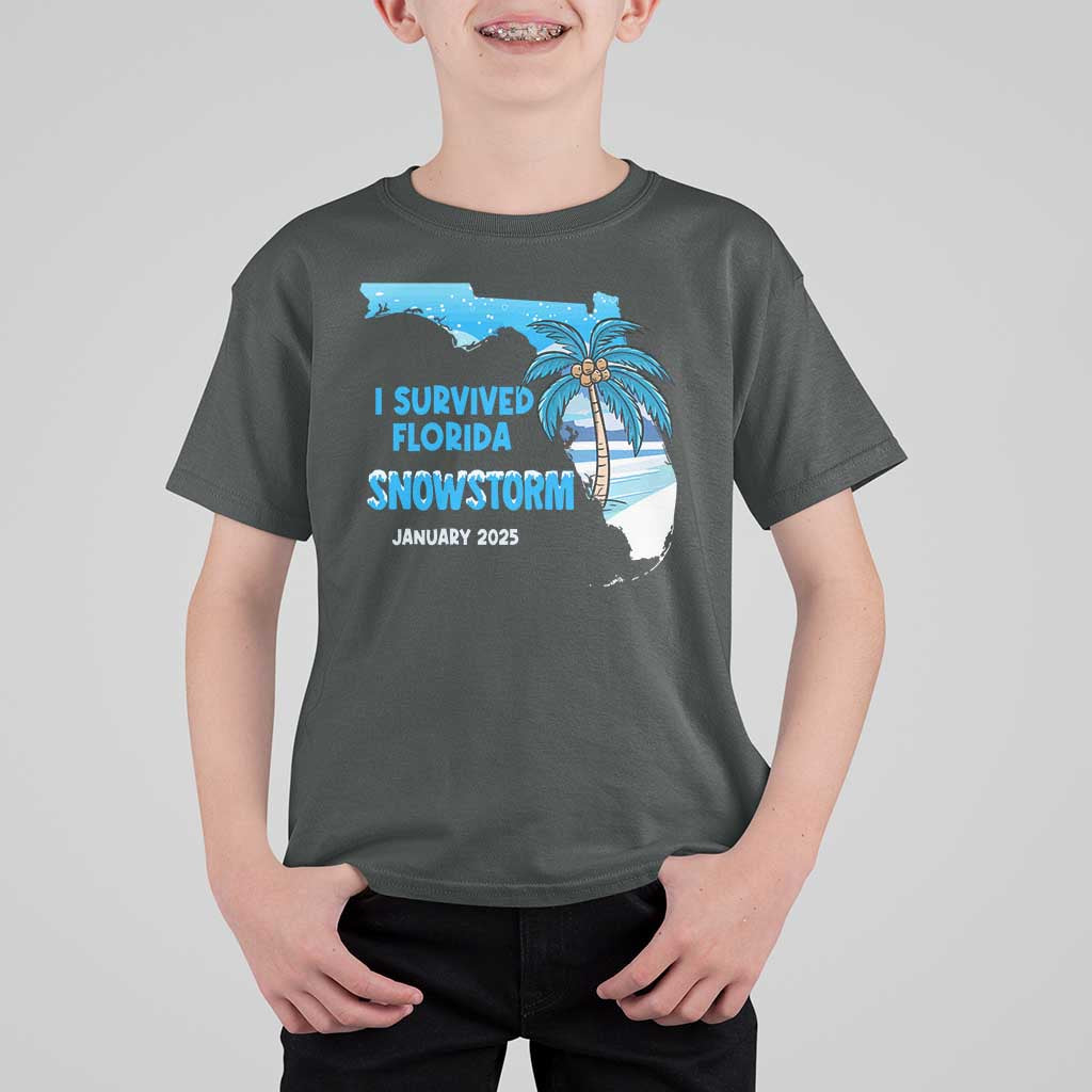 Funny I Survived Florida Snowstorm 2025 T Shirt For Kid Coconut Palm Tree