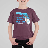 Funny I Survived Florida Snowstorm 2025 T Shirt For Kid Coconut Palm Tree