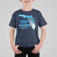Funny I Survived Florida Snowstorm 2025 T Shirt For Kid Coconut Palm Tree