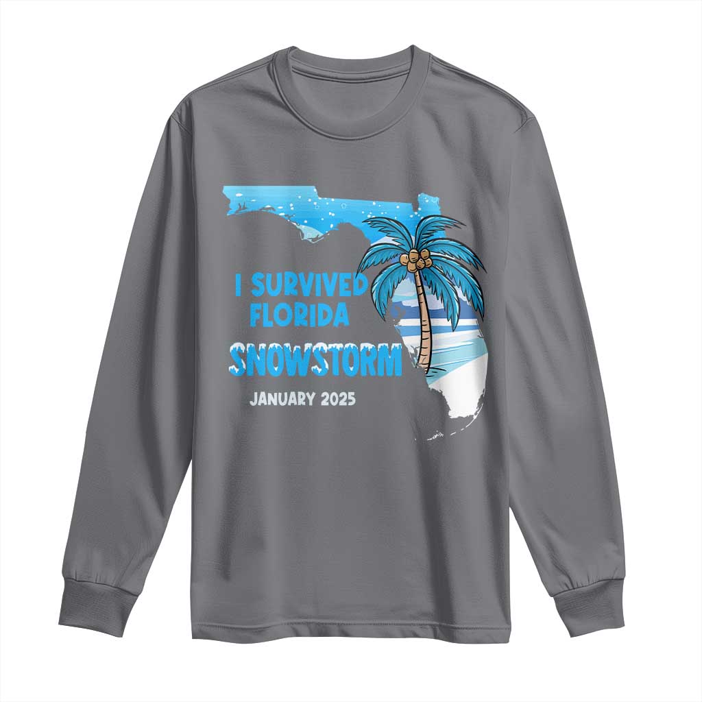 Funny I Survived Florida Snowstorm 2025 Long Sleeve Shirt Coconut Palm Tree