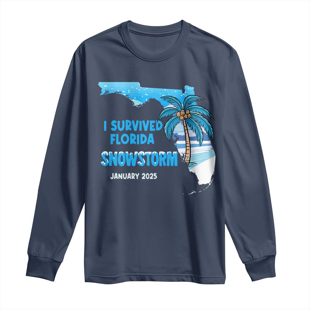 Funny I Survived Florida Snowstorm 2025 Long Sleeve Shirt Coconut Palm Tree