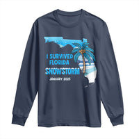 Funny I Survived Florida Snowstorm 2025 Long Sleeve Shirt Coconut Palm Tree