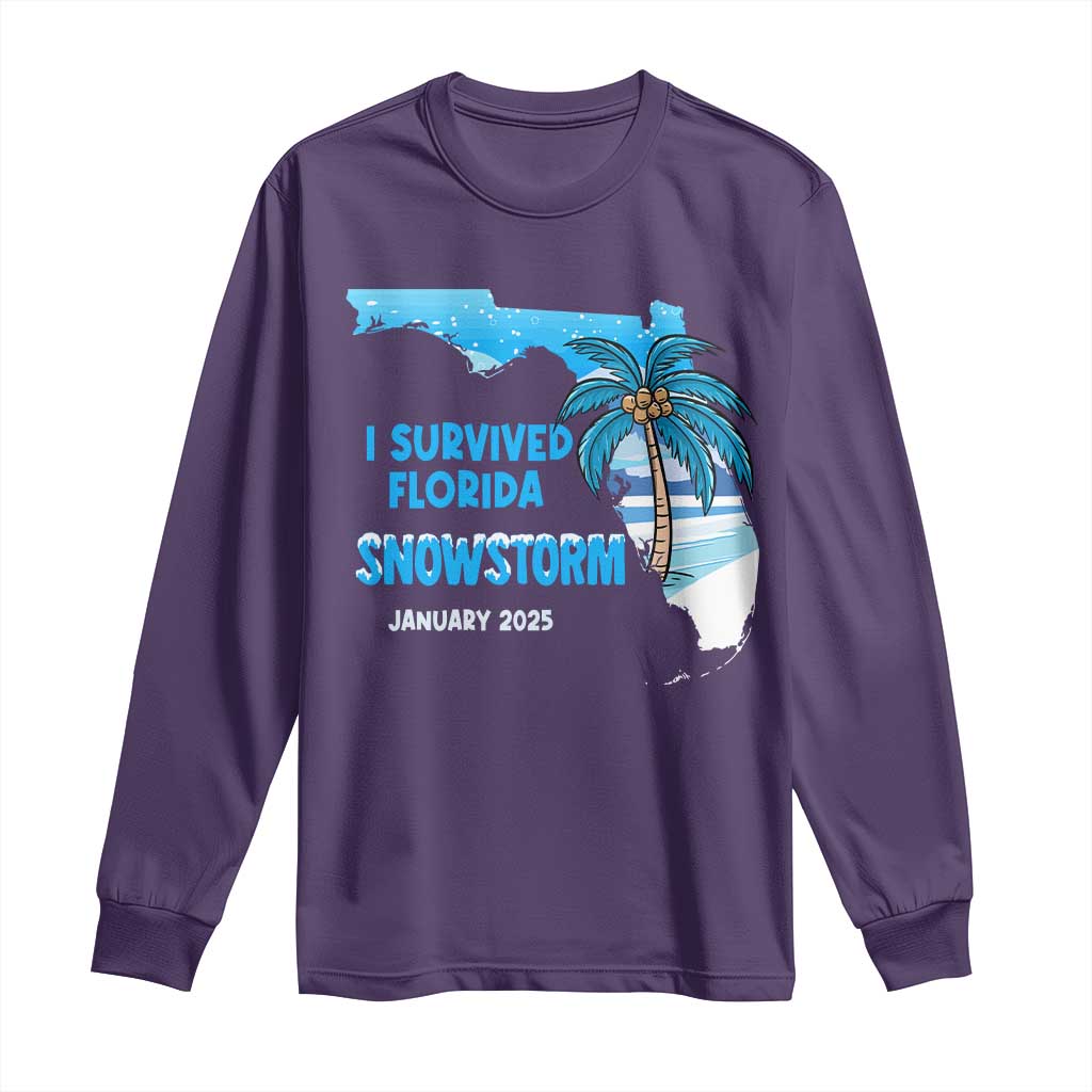 Funny I Survived Florida Snowstorm 2025 Long Sleeve Shirt Coconut Palm Tree