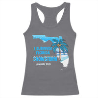 Funny I Survived Florida Snowstorm 2025 Racerback Tank Top Coconut Palm Tree