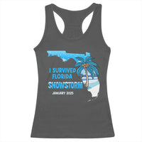 Funny I Survived Florida Snowstorm 2025 Racerback Tank Top Coconut Palm Tree