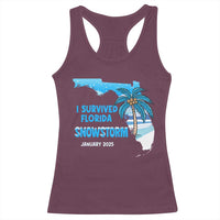 Funny I Survived Florida Snowstorm 2025 Racerback Tank Top Coconut Palm Tree