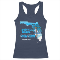 Funny I Survived Florida Snowstorm 2025 Racerback Tank Top Coconut Palm Tree