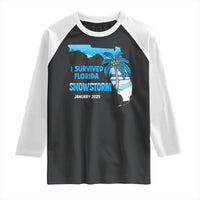 Funny I Survived Florida Snowstorm 2025 Raglan Shirt Coconut Palm Tree