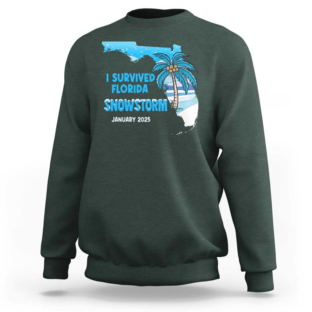 Funny I Survived Florida Snowstorm 2025 Sweatshirt Coconut Palm Tree