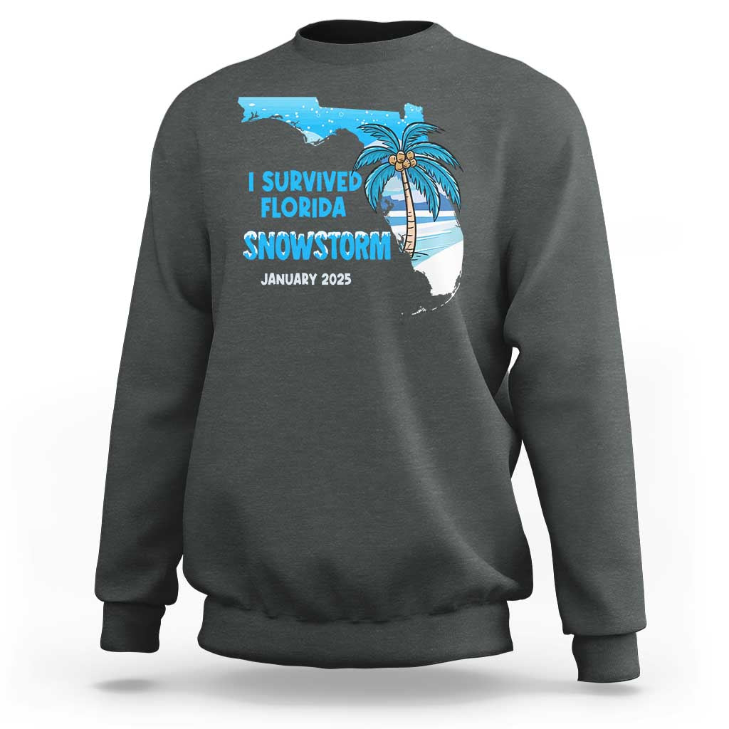 Funny I Survived Florida Snowstorm 2025 Sweatshirt Coconut Palm Tree