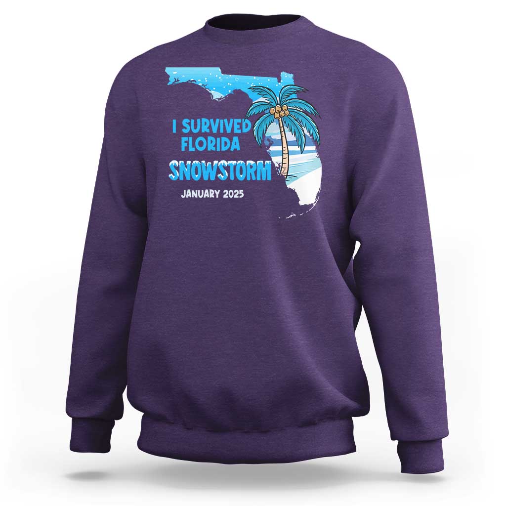 Funny I Survived Florida Snowstorm 2025 Sweatshirt Coconut Palm Tree