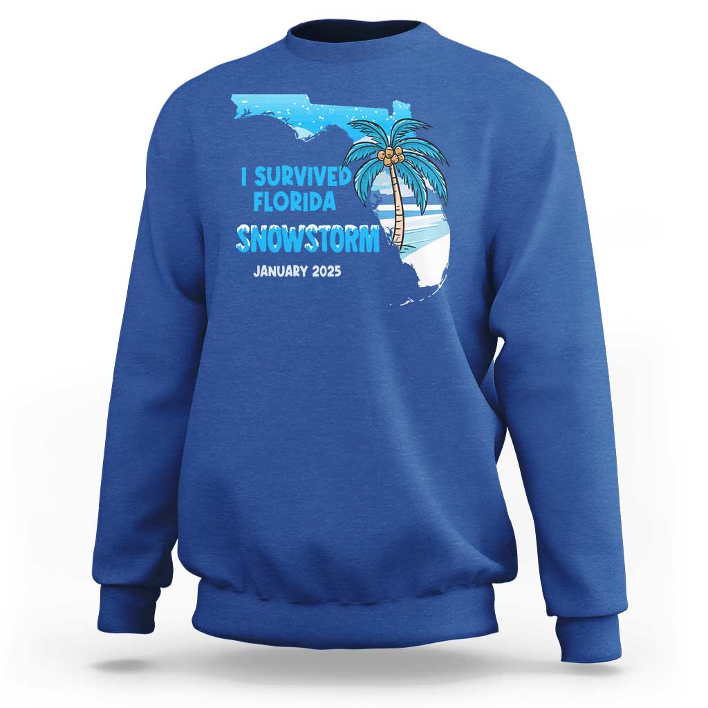 Funny I Survived Florida Snowstorm 2025 Sweatshirt Coconut Palm Tree