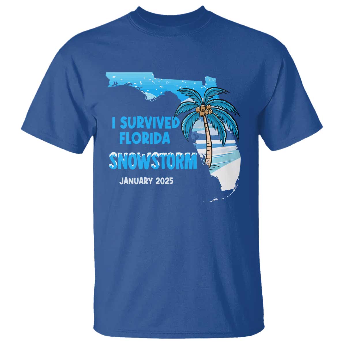 Funny I Survived Florida Snowstorm 2025 T Shirt Coconut Palm Tree
