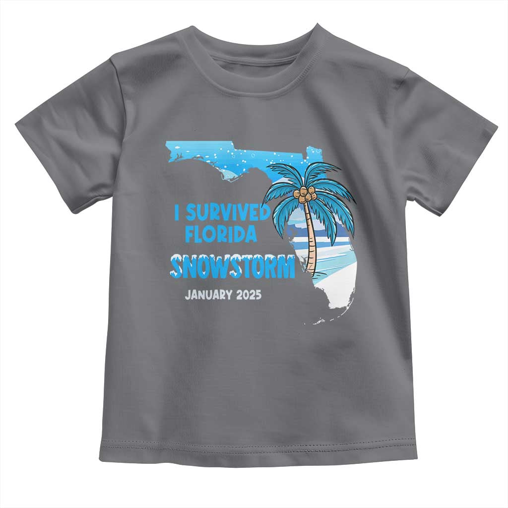 Funny I Survived Florida Snowstorm 2025 Toddler T Shirt Coconut Palm Tree