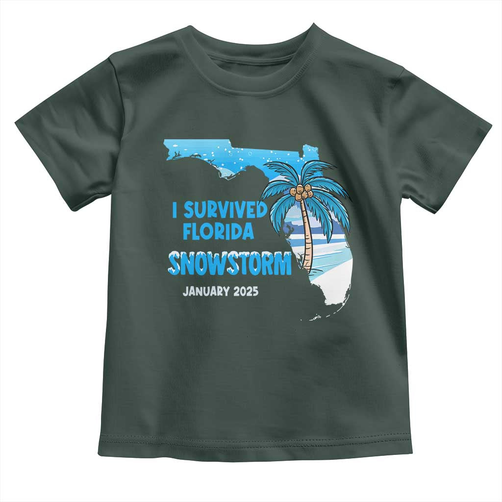 Funny I Survived Florida Snowstorm 2025 Toddler T Shirt Coconut Palm Tree