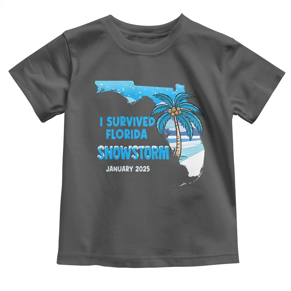 Funny I Survived Florida Snowstorm 2025 Toddler T Shirt Coconut Palm Tree