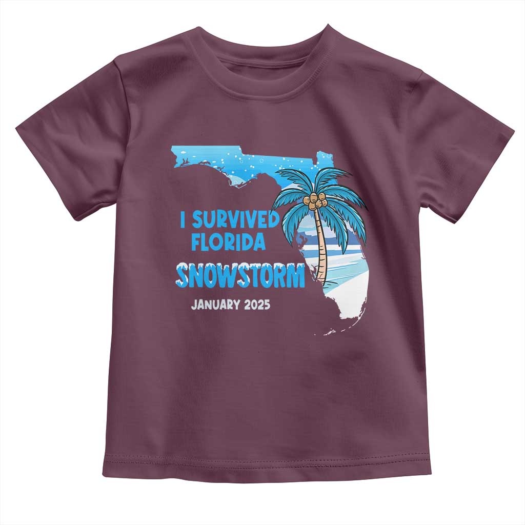 Funny I Survived Florida Snowstorm 2025 Toddler T Shirt Coconut Palm Tree