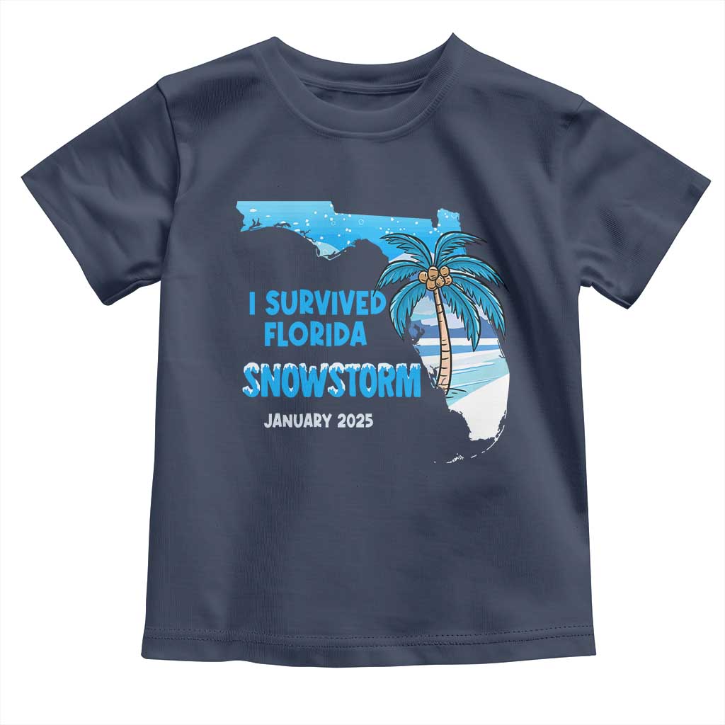 Funny I Survived Florida Snowstorm 2025 Toddler T Shirt Coconut Palm Tree