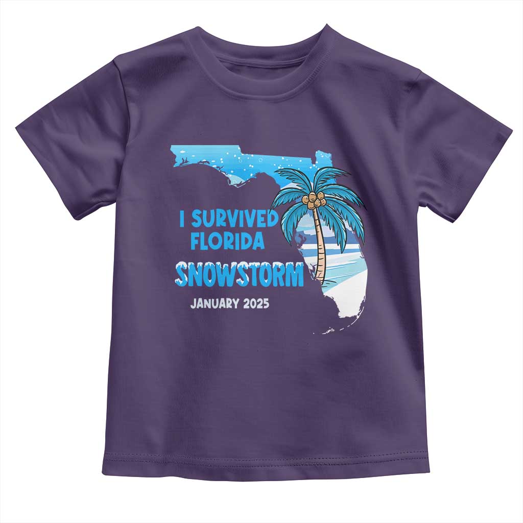 Funny I Survived Florida Snowstorm 2025 Toddler T Shirt Coconut Palm Tree
