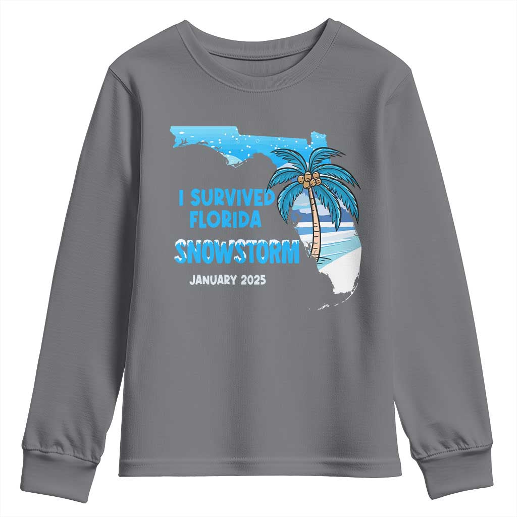 Funny I Survived Florida Snowstorm 2025 Youth Sweatshirt Coconut Palm Tree